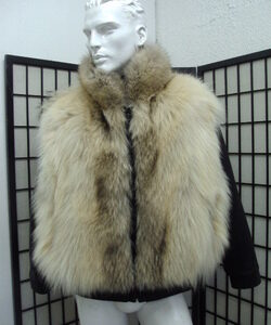 REFURBISHED NEW NATURAL COYOTE FUR & BLACK LEATHER JACKET MAN MEN SIZE ALL