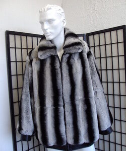 BRAND NEW REX RABBIT DYED CHINCHILLA FUR COAT JACKET MEN MAN SIZE ALL