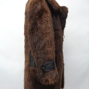 MINT BROWN LONG HAIRED BEAVER FUR & LEATHER COAT JACKET MEN MAN SIZE 36 2XSMALL