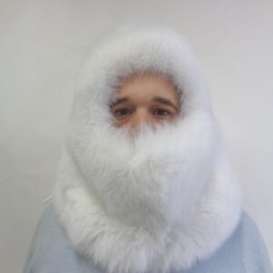 BRAND NEW WHITE FOX FUR FACE MASK BALACLAVA HOOD HAT MEN MAN SIZE ALL
