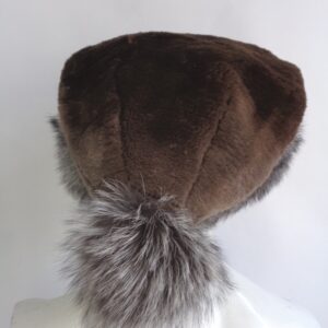 BRAND NEW BROWN SHEARED BEAVER & SILVER FOX FUR SANTA HAT MEN MAN WOMEN WOMAN SIZE ALL