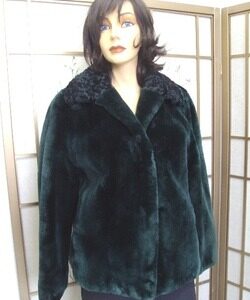 BRAND NEW GREEN SHEARED BEAVER PERSIAN LAMB FUR COAT JACKET WOMEN WOMAN SIZE 6