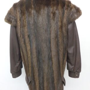 EXCELLENT BROWN BEAVER FUR & LEATHER COAT JACKET MEN MAN SIZE 42-44 LARGE