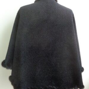 BRAND NEW BLACK WOOL & MINK FUR CAPE SHAWL WRAP WOMEN WOMAN 26"