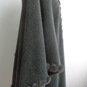 BRAND NEW MOSS GREEN WOOL & MINK FUR CAPE SHAWL WRAP WOMEN WOMAN 36"