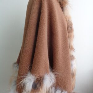BRAND NEW BROWN WOOL & FOX FUR CAPE SHAWL WRAP WOMEN WOMAN 27"