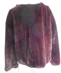 *NEW BURGUNDY & BLACK SHEARED BEAVER FUR JACKET COAT WOMEN WOMAN SIZE 6 SMALL
