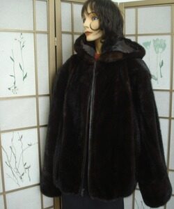 REFURBISHED NEW DARK RANCH MINK FUR JACKET COAT WITH HOOD WOMEN WOMAN SIZE ALL