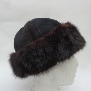 MINT CANADIAN DARK RANCH MINK & FABRIC FUR HAT CAP WOMEN WOMAN SIZE 22.5"
