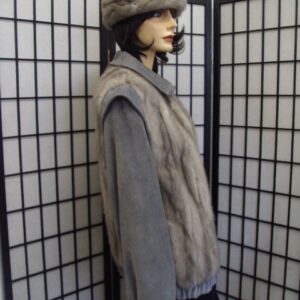 MINT SAPPHIRE MINK FUR & SUEDE JACKET COAT WOMEN WOMAN SIZE 6 SMALL