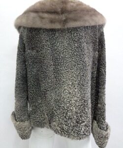 MINT GRAY PERSIAN LAMB ASTRAKHAN & MINK FUR COAT JACKET WOMEN WOMAN SIZE 4 PETITE