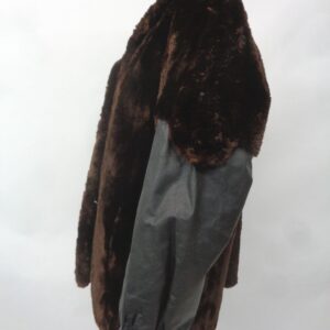 MINT BROWN ARCTIC BEAVER FUR & LEATHER COAT JACKET WOMEN WOMAN SIZE 6 SMALL