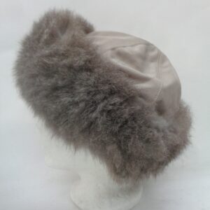 MINT GRAY OPOSSUM FUR & CLOTH HAT WOMEN WOMAN SIZE 23"