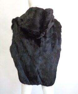 BRAND NEW BLACK RABBIT FUR VEST WITH HOOD WOMEN WOMAN SIZE ALL
