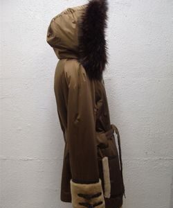 BRAND NEW CLOTH (POLYESTER) FUR JACKET COAT WOMEN WOMAN W/ SHEARLING FUR TRIM XLARGE