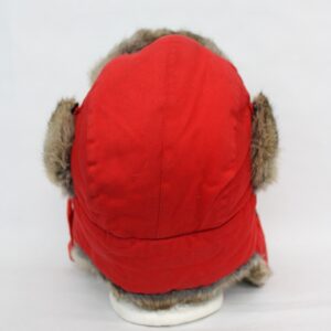 MINT BROWN RABBIT FUR & RED CLOTH TRAPPER STYLE HAT MEN MAN SIZE 23" LARGE