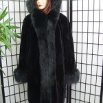 BRAND NEW BLACK SHEARED BEAVER & FOX STROLLER FUR COAT WOMEN