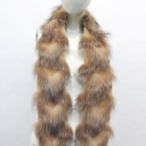 BRAND NEW BEIGE SHEARED BEAVER & FOX FUR SCARF WRAP WOMEN WOMAN 4"X56"