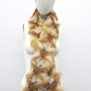 BRAND NEW BROWN/WHITE CURLY LAMB & FOX FUR SCARF WRAP WOMEN WOMAN 4"X56"