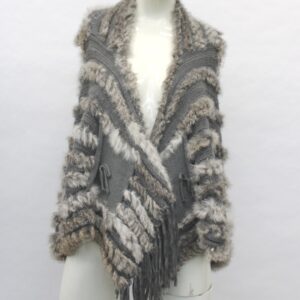 MINT GRAY RABBIT FUR KNITTED VEST WOMEN WOMAN SIZE 4 SMALL