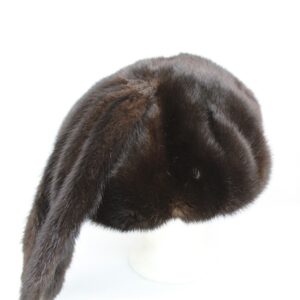 REFURBISHED NEW DARK RANCH MINK FUR BERET HAT WITH FRINGES WOMEN WOMAN SIZE ALL