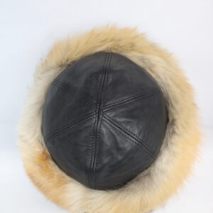 EXCELLENT AMERICAN GRAY FOX FUR & LEATHER HAT WOMEN WOMAN SIZE ALL