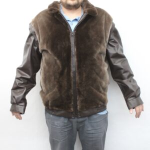 BRAND NEW BROWN SHEARED BEAVER FUR & LEATHER JACKET COAT MEN MAN SIZE 42 LARGE