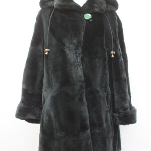 MINT GREEN SHEARED MUSKRAT FUR COAT JACKET WOMEN WOMAN SIZE 8 MEDIUM W/HOOD