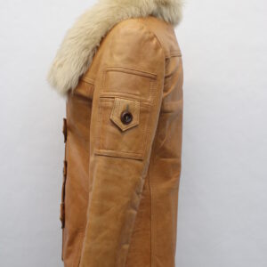EXCELLENT BROWN LEATHER & LAMB FUR COAT WOMEN WOMAN SIZE 2 PETITE