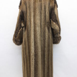 EXCELLENT BROWN BEAVER & CURLY LAMB FUR COAT JACKET WOMEN WOMAN SIZE 6 SMALL