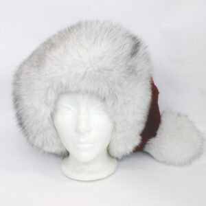 BRAND NEW RED SHEARED BEAVER BLUE FOX FUR SANTA HAT MEN MAN WOMAN WOMEN SIZE ALL