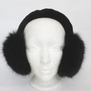 BRAND NEW BLACK FOX & SHEARED BEAVER FUR EARMUFFS EAR WARMERS WOMEN WOMAN