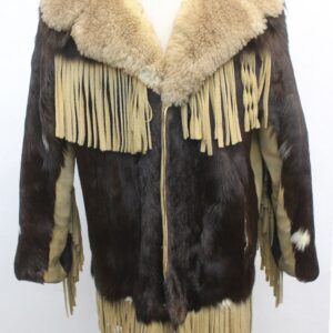 MINT BROWN COW & LAMB FUR COAT JACKET W/ SUEDE FRINGES MEN MAN SIZE 40 MEDIUM