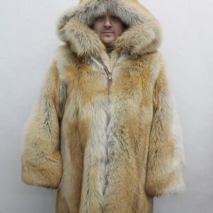 BRAND NEW HOODED NATURAL RED COYOTE FUR COAT JACKET MEN MAN SIZE ALL