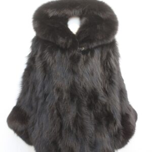 BRAND NEW BLACK FOX FUR LARGE CAPE WOMEN WOMAN SIZE ALL HOOD W/ TRIM