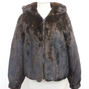 REFURBISHED NEW DARK RANCH MINK FUR JACKET COAT WOMEN WOMAN SIZE 4 SMALL W/HOOD