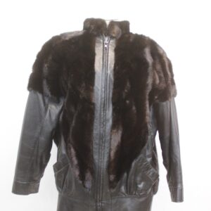 EXCELLENT DARK MINK FUR & LEATHER JACKET COAT WOMEN WOMAN SIZE 6-8 S-M