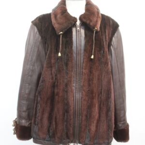 EXCELLENT BROWN SHEARED MINK FUR & LEATHER COAT JACKET WOMEN WOMAN SIZE 12-14