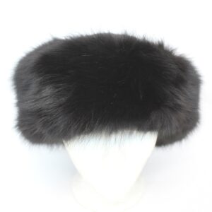 EXCELLENT BLACK LAMB FUR HAT CAP W FOX AROUND WOMEN WOMAN SIZE ALL NEW LINING