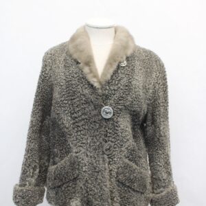 SCRAP ITEM: GRAY LAMB ASTRAKHAN MINK COLLAR FUR COAT JACKET WOMEN WOMAN SIZE N/A