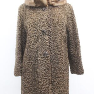 MINT BROWN ASTRAKHAN LAMB FUR COAT & MINK WOMEN WOMAN SIZE 6 SMALL