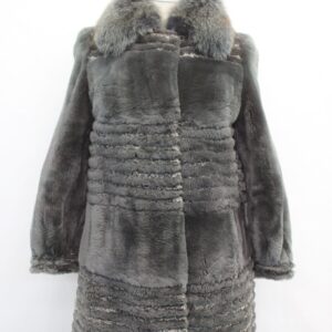 EXCELLENT GRAY / GREEN SHEARED BEAVER & FOX FUR COAT JACKET WOMEN WOMAN SIZE 2-4