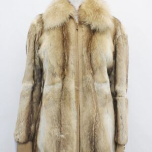MINT BASSARISK & RACCOON FUR JACKET COAT WOMEN WOMAN SIZE 4 PETITE FRONT ZIPPER