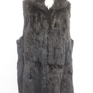 MINT BLACK OPOSSUM & RABBIT FUR LONG VEST JACKET WOMEN WOMAN SIZE 12 LARGE