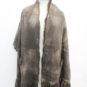 EXCELLENT REVERSIBLE LARGE SCARF STOLE RABBIT TO LEATHER WOMEN WOMAN SZ 21 X 80"