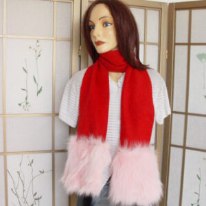 SHOWROOM NEW PINK FOX FUR & RED FLEECE SCARF WRAP WOMEN WOMAN
