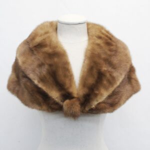 EXCELLENT PASTEL MINK FUR STOLE WRAP SHAWL WOMEN WOMAN SIZE 13 X32" W/ POMPOM