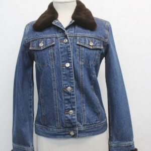 EXCELLENT BLUE JEAN JACKET COAT SHEARED BEAVER WOMEN WOMAN SZ 0-2 MINIMUM SIZE
