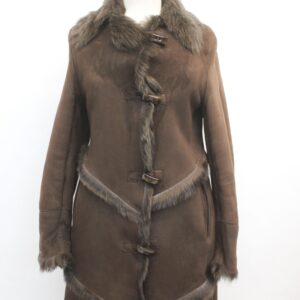 EXCELLENT BROWN LAMB SUEDE FUR COAT JACKET WOMEN WOMAN SIZE 2-4 PETITE