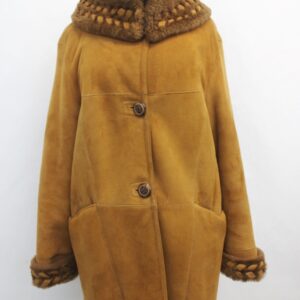 EXCELLENT CAMEL SHEEPSKIN SHEARLING LAMB FUR COAT JACKET WOMEN WOMAN SZ 6 SMALL
